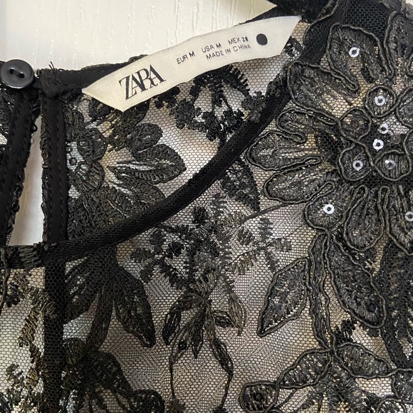 ZARA EMBROIDERED LONG BLACK SEMI-SHEER DRESS - Picture 5 of 8